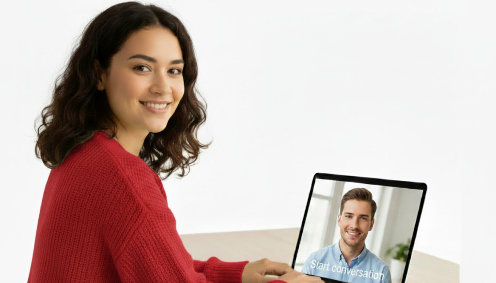Avatar de IA de un empleado de recursos humanos con camisa roja.