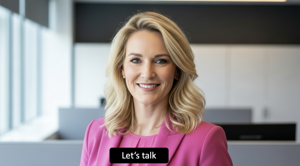 Live avatar of a blonde woman with a Let's talk button.